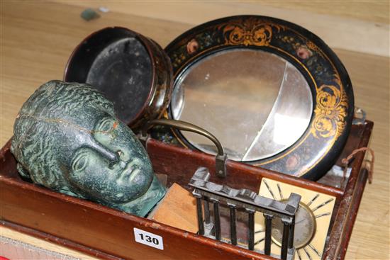 A knife box, a wine coaster, a 1920s ivory bedside timepiece and sundries